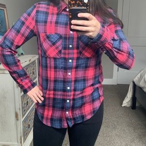 Aeropostale Pink and Blue Flannel Long Sleeve Shirt